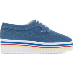 Dżinsowe półbuty typu derby na koturnie w paski. Niebieskie buty ślubne damskie marki La Redoute Collections, w paski, ze skóry, z okrągłym noskiem, na koturnie. Za 214,58 zł.