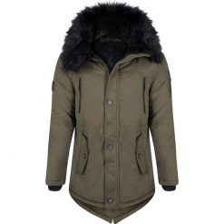 Płaszcz zimowy w kolorze khaki. Brązowe płaszcze na zamek męskie Giorgio di Mare, na zimę, m, z materiału. W wyprzedaży za 521,95 zł.