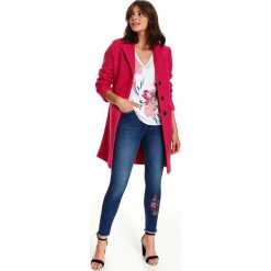 T-shirt w serek z kwiatową aplikacją. Białe t-shirty damskie Top Secret, z nadrukiem, z dzianiny, z dekoltem w serek. W wyprzedaży za 34,99 zł.