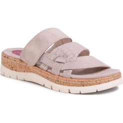 Klapki JANA - 8-27400-24 Lt. Taupe 347. Brązowe klapki damskie Jana, bez wzorów, ze skóry, bez obcasa. Za 199,00 zł.