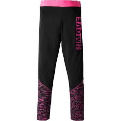 Legginsy sportowe bonprix czarno-różowy z nadrukiem. Czarne spodnie dziewczęce bonprix, z nadrukiem, z materiału, sportowe, długie. Za 49,99 zł.
