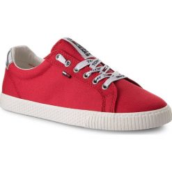 Tenisówki TOMMY JEANS - Sasual Sneaker EN0EN00125 Tango Red 611. Czerwone półbuty damskie Tommy Jeans, bez wzorów, z jeansu, bez zapięcia. Za 279,00 zł.