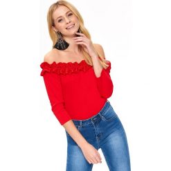 Bluzka hiszpanka falbanka Bluzki damskie hiszpanki Bordowa bluzka w stylu hiszpańskim z falbaną Bluzka