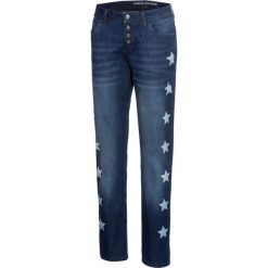 Dżinsy BOYFRIEND z nadrukiem w gwiazdy z boku bonprix ciemny denim. Niebieskie jeansy damskie bonprix. Za 89,99 zł.