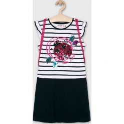 Desigual - Sukienka dziecięca 104-164 cm. Niebieskie sukienki dziewczęce Desigual, z aplikacjami, z bawełny, casualowe, z krótkim rękawem, krótkie, mini, proste. W wyprzedaży za 159,90 zł.