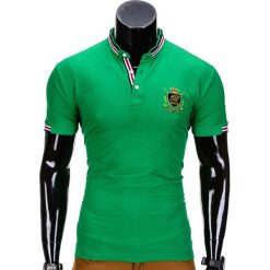 KOSZULKA MĘSKA POLO Z NADRUKIEM S849 - ZIELONY. Zielone koszulki polo męskie marki Ombre Clothing, s, z nadrukiem. Za 29,00 zł.