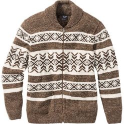 Kardigany męskie: Sweter rozpinany norweski z domieszką wełny Regular Fit bonprix ciemnobrązowo-beżowy wzorzysty