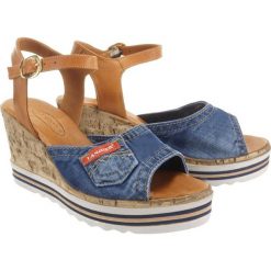 LANQIER 44C0247 jeans, sandały damskie. Koturny damskie Lanqier, bez obcasa, na koturnie, bez zapięcia. W wyprzedaży za 159,90 zł.