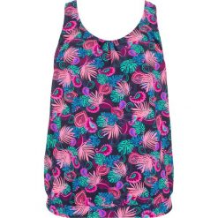Top plażowy tankini bonprix ciemnoniebiesko-różowy. Niebieskie stroje kąpielowe damskie bonprix, bez wzorów, bez kołnierzyka. Za 79,99 zł.