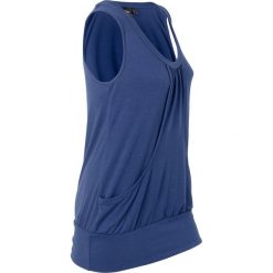 Top "wellness" bonprix kobaltowy. Niebieskie topy damskie bonprix, z podwójnym kołnierzykiem. Za 54,99 zł.