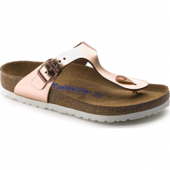 Birkenstock Gizeh Soft Footbed 1005048. Klapki damskie Birkenstock, w paski, ze skóry, bez obcasa. W wyprzedaży za 279,99 zł.