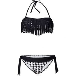 Stroje dwuczęściowe damskie: Bikini bandeau z frędzlami bonprix czarno-biały