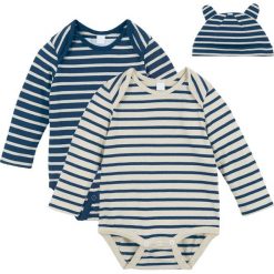 Body z długim rękawem + czapka (3 części), bawełna organiczna bonprix naturalno-ciemnoniebieski. Brązowe body niemowlęce bonprix, bez wzorów, z bawełny, z długim rękawem. Za 54,99 zł.