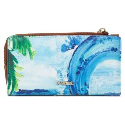 Desigual Portfel Damski Niebieski Mone Landscape Ocean. Niebieskie portfele damskie Desigual, bez wzorów. W wyprzedaży za 158,00 zł.