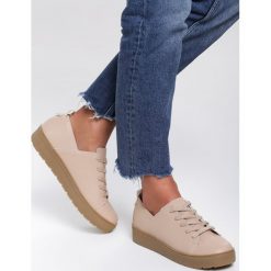 Beżowe Creepersy Luxurious Thing. Brązowe półbuty damskie Renee, bez wzorów, na niskim obcasie, na sznurówki. Za 49,99 zł.