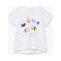 Mango Kids - Top dziecięcy Elena 80-104 cm. Szare topy damskie Mango Kids, z nadrukiem, z bawełny, z okrągłym kołnierzem, z krótkim rękawem. W wyprzedaży za 19,90 zł.