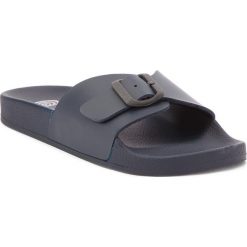 Klapki DR. BRINKMANN - 701197 Blau 5. Niebieskie klapki damskie Dr. Brinkmann, bez wzorów, ze skóry ekologicznej, bez obcasa. W wyprzedaży za 99,00 zł.