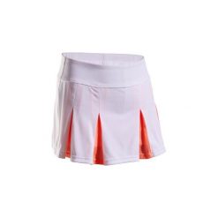 Spódniczka tenis 900 dla dziewczynek biało-koralowa. Białe spódniczki dziewczęce ARTENGO, bez wzorów, z elastanu, młodzieżowe, sportowe. Za 39,99 zł.