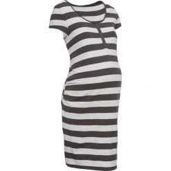 Koszula nocna do karmienia bonprix szaro-jasnoszary melanż w paski. Szare koszule nocne ciążowe marki bonprix, w paski, z bawełny, moda ciążowa. Za 54,99 zł.