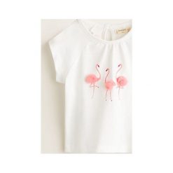 Mango Kids - Top dziecięcy Pompon 80-104 cm. Żółte bluzki dziewczęce Mango Kids, z nadrukiem, z bawełny, z okrągłym kołnierzem, z krótkim rękawem, krótkie, bez kaptura. Za 35,90 zł.
