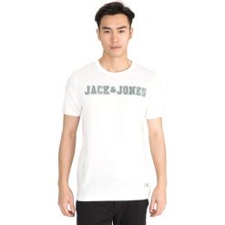 Jack & Jones Blu. Koszulka Biały. Białe podkoszulki męskie Jack & Jones, m, z nadrukiem, z bawełny, bez kołnierzyka, krótkie. Za 64,95 zł.