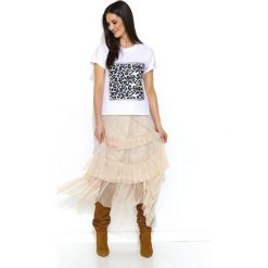 T--shirt z Motywem Zwierzęcym w Beżowe Cętki. Brązowe bluzki damskie Molly.pl, s, bez wzorów, z bawełny, z okrągłym kołnierzem. Za 117,90 zł.