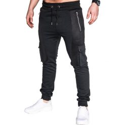 SPODNIE MĘSKIE DRESOWE P424 - CZARNE. Czarne bez kategorii marki Ombre Clothing, m, z bawełny. Za 35,00 zł.
