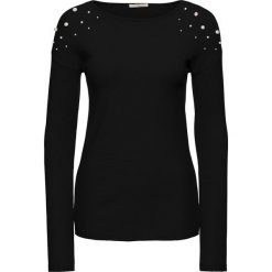 Sweter z aplikacją z perełek bonprix czarny. Czarne swetry klasyczne damskie bonprix, na zimę, z dzianiny. Za 119,99 zł.