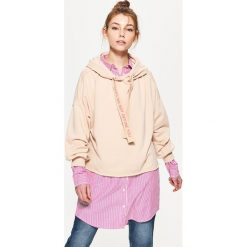 Bluzy rozpinane damskie: Bluza oversize z kapturem - Beżowy