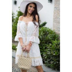 Sukienka Nika Boho. Szare sukienki damskie Modaforyou, na lato, s, w koronkowe wzory, z poliesteru, boho, bez kołnierzyka, bez rękawów, z odkrytymi ramionami. Za 79,50 zł.