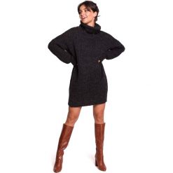 Antracytowy Oversizowy Sweter-Tunika z Golfem. Czarne tuniki damskie Molly.pl, na co dzień, s, bez wzorów, z jeansu, z golfem, z długim rękawem. Za 135,90 zł.
