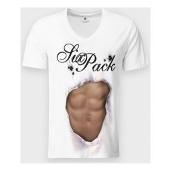 Koszulka męska v-neck Six Pack. Koszulki męskie MegaKoszulki, m, bez wzorów, z bawełny, klasyczne, bez kołnierzyka, bez rękawów. Za 54,90 zł.