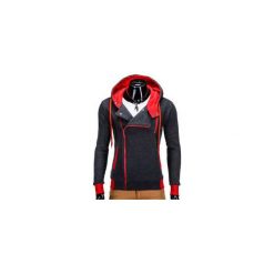 Bluzy męskie: BLUZA MĘSKA ROZPINANA Z KAPTUREM B297 - GRAFITOWA/CZERWONA