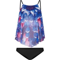 Tankini (2 części) bonprix ciemnoniebiesko-lila z nadrukiem. Niebieskie stroje kąpielowe damskie bonprix, z nadrukiem. Za 134,99 zł.