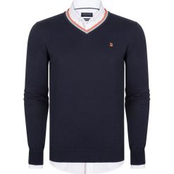Sweter w kolorze granatowym. Niebieskie swetry męskie Giorgio di Mare, s, z haftami, z bawełny, bez kołnierzyka, bez kaptura. W wyprzedaży za 139,95 zł.