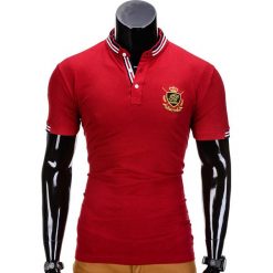 KOSZULKA MĘSKA POLO Z NADRUKIEM S849 - CZERWONY. Czerwone koszulki męskie Ombre Clothing, s, z nadrukiem, bez rękawów. Za 24,99 zł.