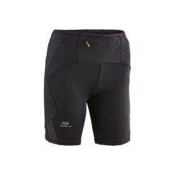 Krótkie legginsy do biegania TRAIL damskie. Czarne legginsy sportowe damskie KALENJI, s, bez wzorów, z elastanu, do biegania. Za 69,99 zł.