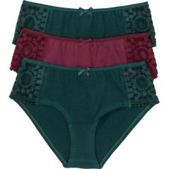 Figi: Figi panty z koronkową wstawką (3 pary) bonprix głęboki zielony - czerwony klonowy
