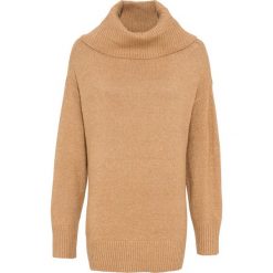 Sweter oversize z cekinami bonprix wielbłądzia wełna melanż. Pomarańczowe swetry damskie bonprix, bez wzorów, z wełny, bez rękawów. Za 99,99 zł.