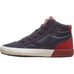 Sneakersy "Alonisso" w kolorze granatowo-czerwonym. Czerwone trampki chłopięce marki geox kids, z gumy, na sznurówki. W wyprzedaży za 142,95 zł.