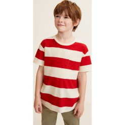 Mango Kids - T-shirt dziecięcy Rayas4 104-164 cm. Niebieskie t-shirty chłopięce Mango Kids, bez wzorów, z bawełny, bez rękawów. Za 29,90 zł.