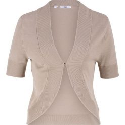 Bolerko dzianinowe, krótki rękaw bonprix kamienisty. Szare bolerka i narzutki damskie bonprix, z dzianiny. Za 64,99 zł.