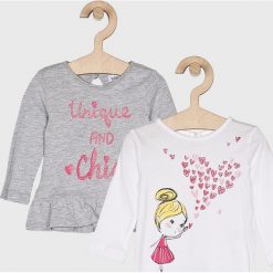 Blukids - Bluzka dziecięca 68-98 cm (2-pack). Białe bluzki dziewczęce Blukids, z nadrukiem, z bawełny, z okrągłym kołnierzem, bez rękawów, bez kaptura. Za 49,90 zł.