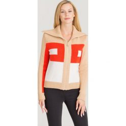 KARDIGAN ELISABETTA FRANCHI. Brązowe swetry damskie Elisabetta Franchi, bez wzorów, z materiału, bez rękawów, bez kaptura. Za 1034,50 zł.