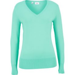 Swetry damskie: Sweter z dekoltem w serek bonprix jasny miętowy