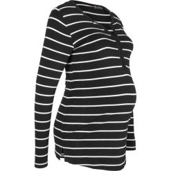 Shirt ciążowy i do karmienia bonprix czarny w paski. Czarne koszulki damskie marki bonprix, w paski, bez kołnierzyka, bez rękawów. Za 64,99 zł.