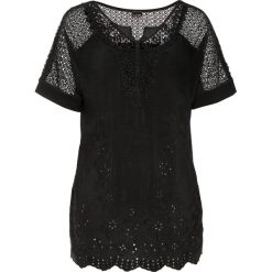 Shirt z koronką bonprix czarny. Czarne koszulki damskie bonprix, na co dzień, w koronkowe wzory, z elastanu, z okrągłym kołnierzem, bez rękawów. Za 42,99 zł.