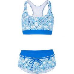 Bikini z biustonoszem typu bustier minimizer (2 części) bonprix jasnoniebiesko-ciemnoniebieski wzorzysty. Niebieskie stroje kąpielowe damskie bonprix, bez wzorów. Za 89,99 zł.