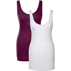 Top (2 szt.) bonprix jeżynowy + kremowobiały. Białe topy damskie bonprix. Za 59,98 zł.