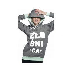 Bluza Grafitowa z Kapturem Złośnica. Szare bluzy damskie marki ŁAP NAS, s, z nadrukiem, z bawełny, bez rękawów, z kapturem. Za 169,00 zł.